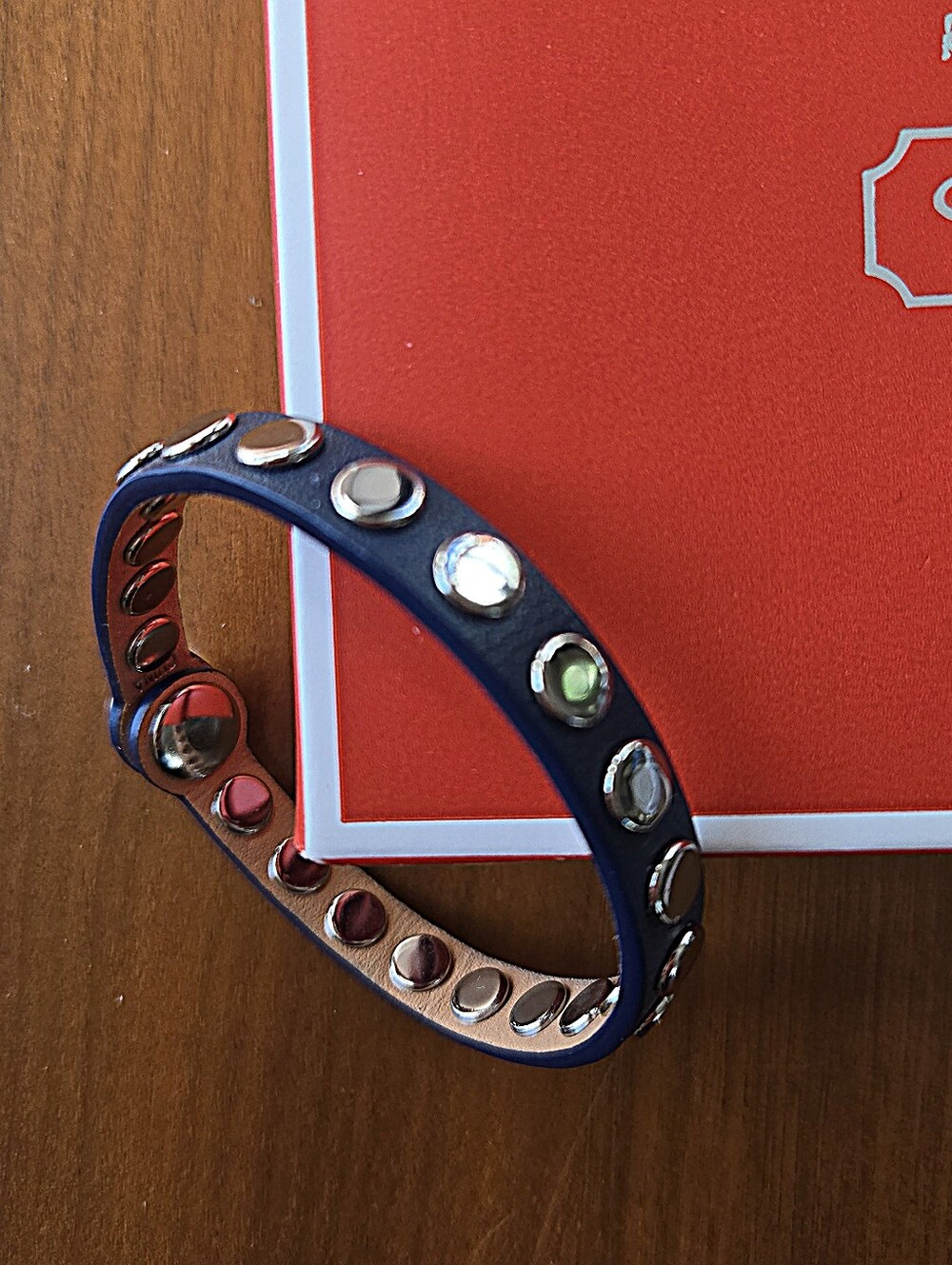 NWT! Coach Navy Blue & Silver Studded Leather Bracelet